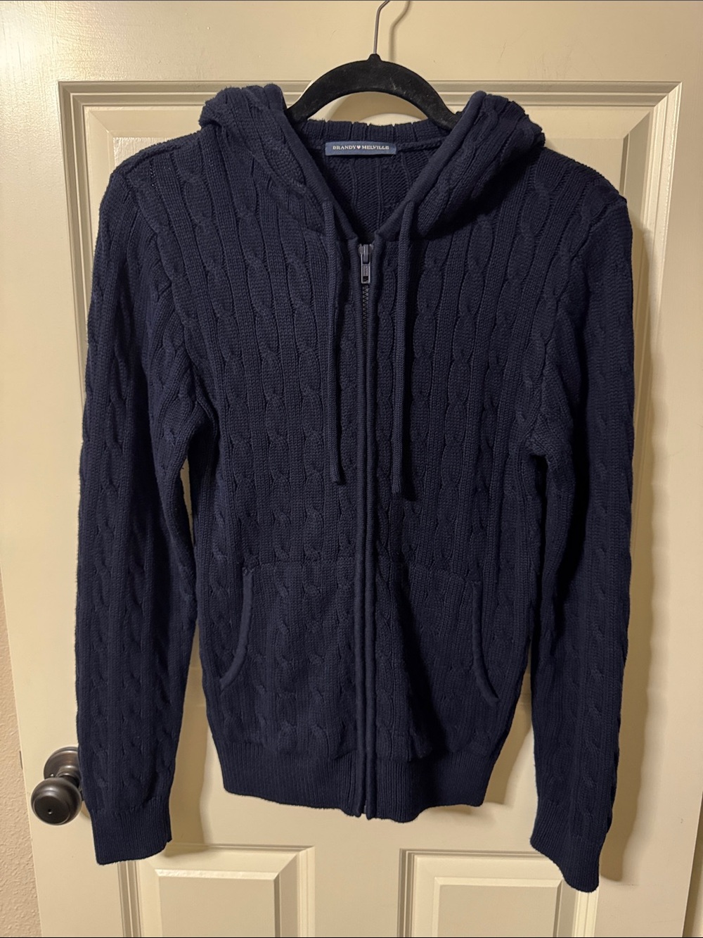 Brandy Melville Navy Cable-Knit Zip Hoodie